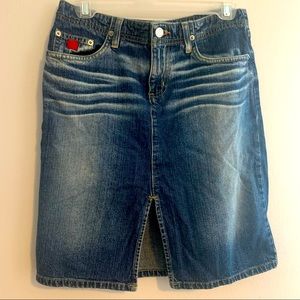 Y2K Faded Denim Split Skirt
